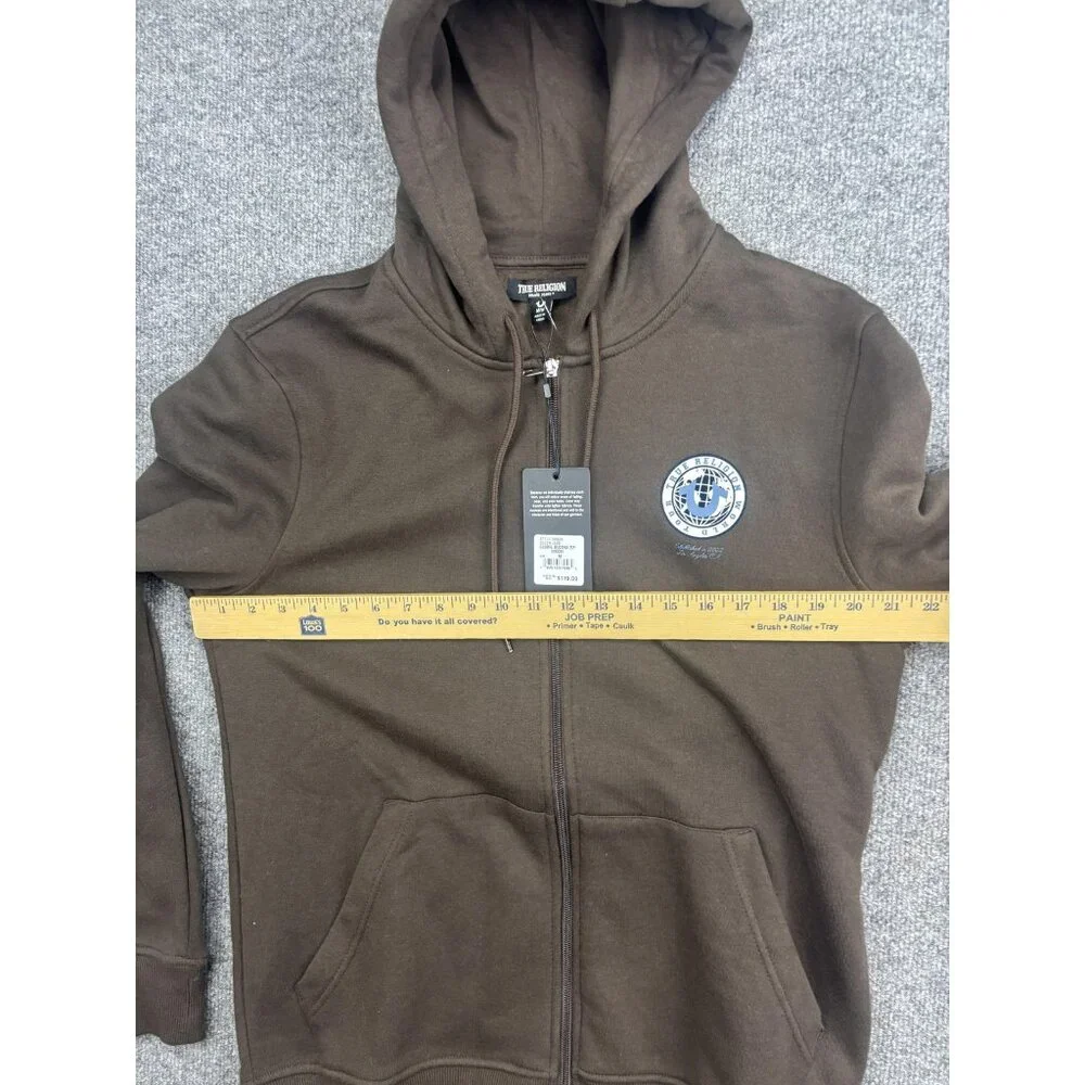 True Religion Hoodie Mens Medium Brown Full Zip Fleece Sweatshirt Buddha Graphic
